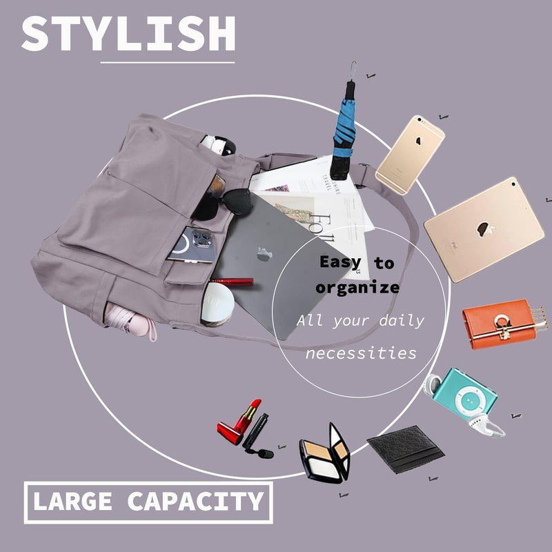 yaucher Store Canvas Messenger Bag Large Hobo Crossbody Bag with Multiple Pockets Casual Shoulder Tote Bag for Women and Men - Image 4